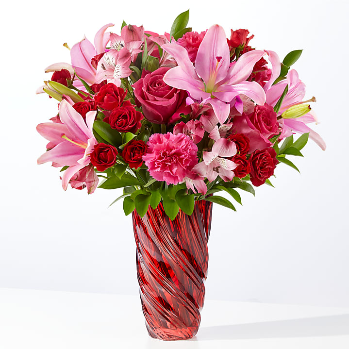 Berry in Love Bouquet with Red Swirl Vase